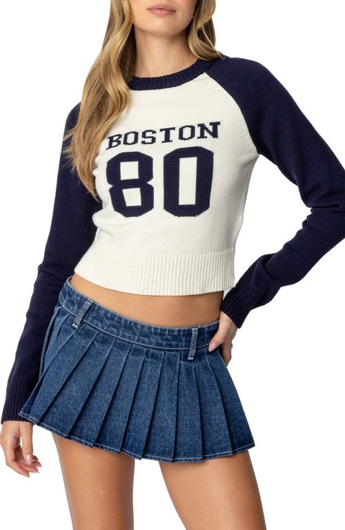 Edikted Boston Babe Raglan Sleeve Sweater In Navy-and-cream