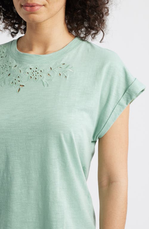 Wit & Wisdom Embroidered Eyelet Cap Sleeve T-shirt In Green