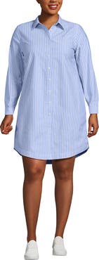 Lands' End Linen Long Sleeve Button Front Shirt Dress
