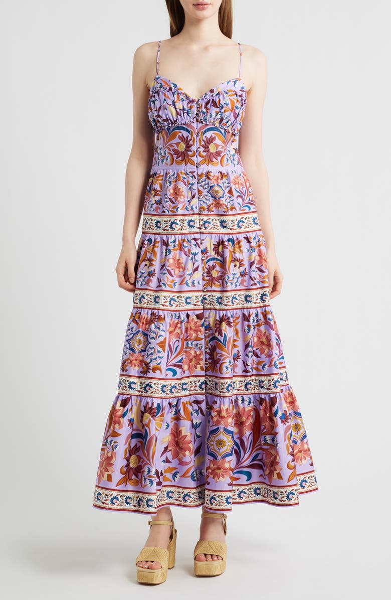 FARM Rio Flower Tiles Maxi Sundress, Main, color, Flower Tiles Lilac