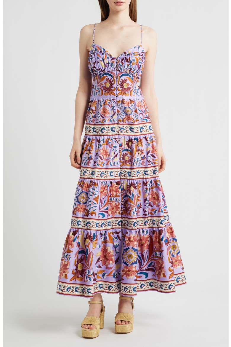 farm rio tropical tiles maxi dress FARM Rio Women's Off-White Flora Tile Scallop Linen Dress