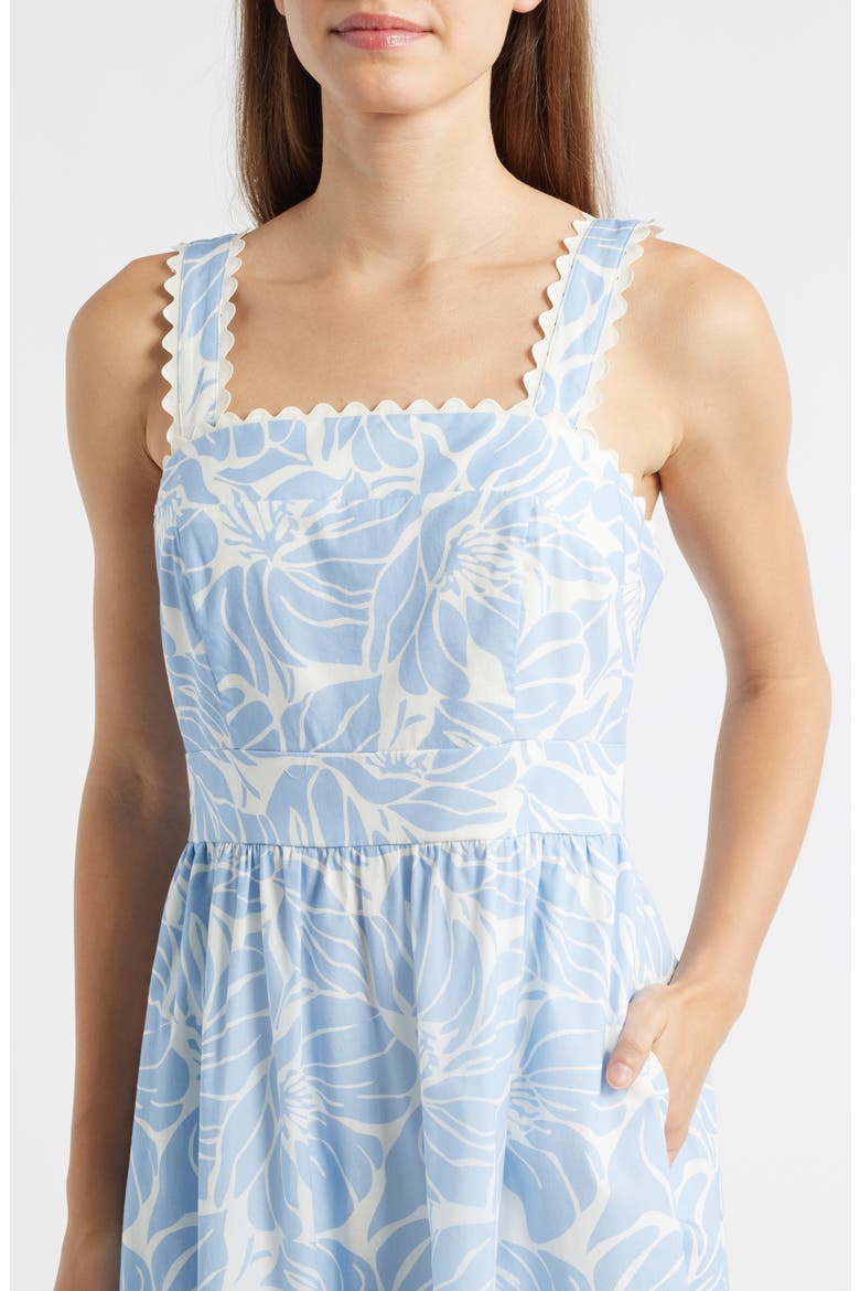 Palm Print Stretch Cotton Midi Dress, Alternate, color, LIGHT BLUE