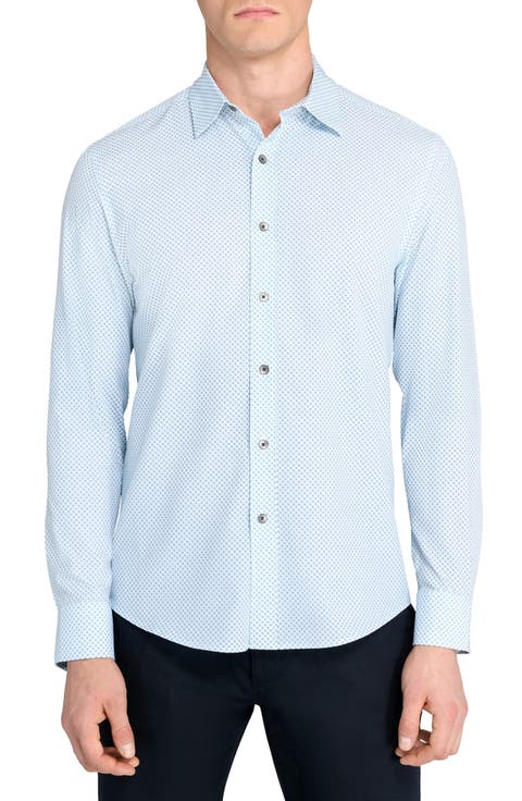 Trim Fit Abstract Cube Print Performance Button-Up Shirt