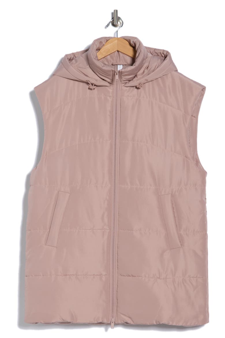 Hooded Long Quilted Vest, Alternate, color, PINK FAWN