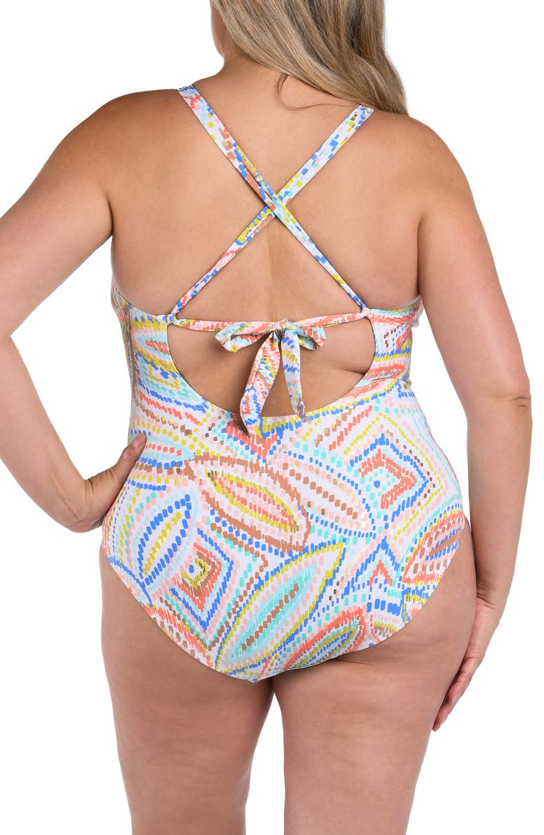 La Blanca Sunbaked Jewels High Neck Keyhole One-Piece Swimsuit, Alternate, color, White