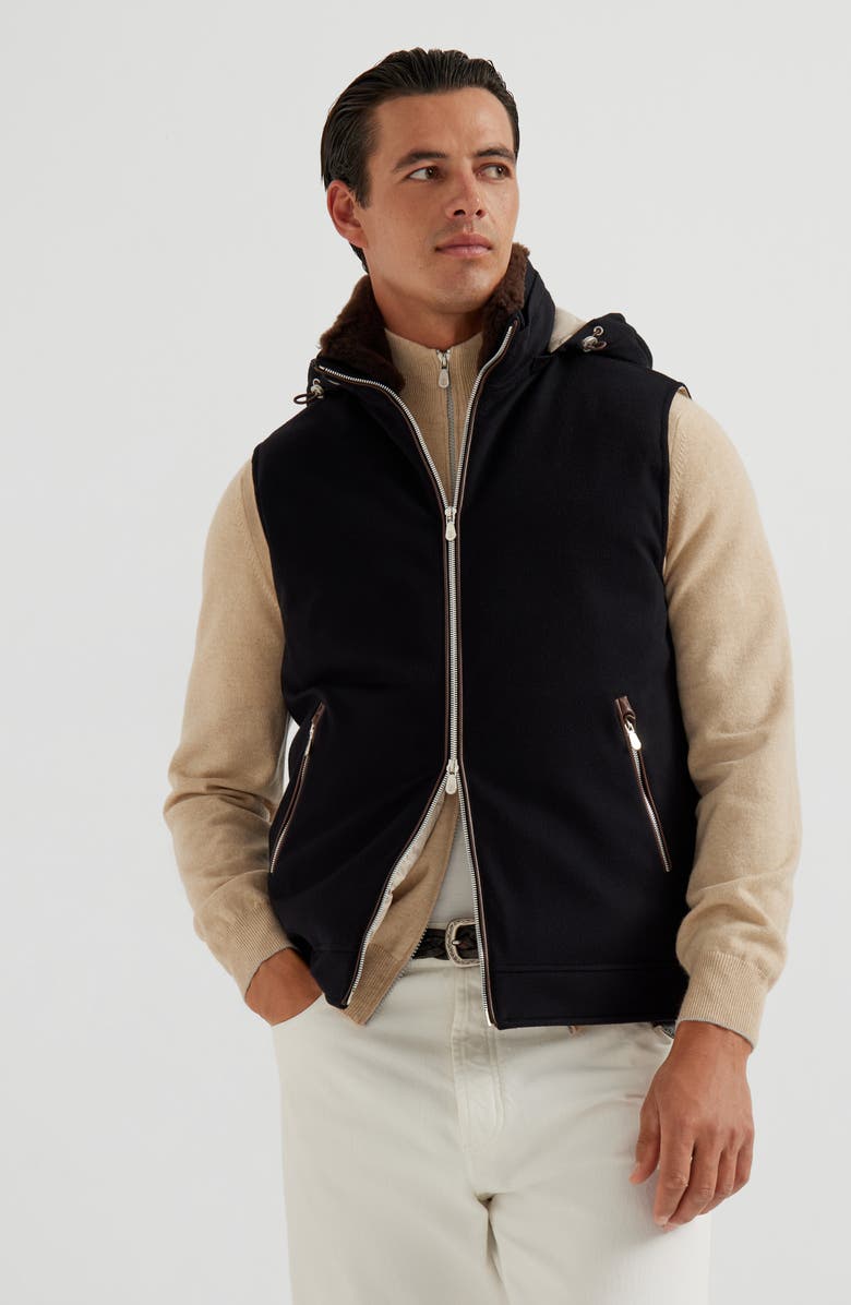 Brunello Cucinelli Hooded down vest, Alternate, color, Black