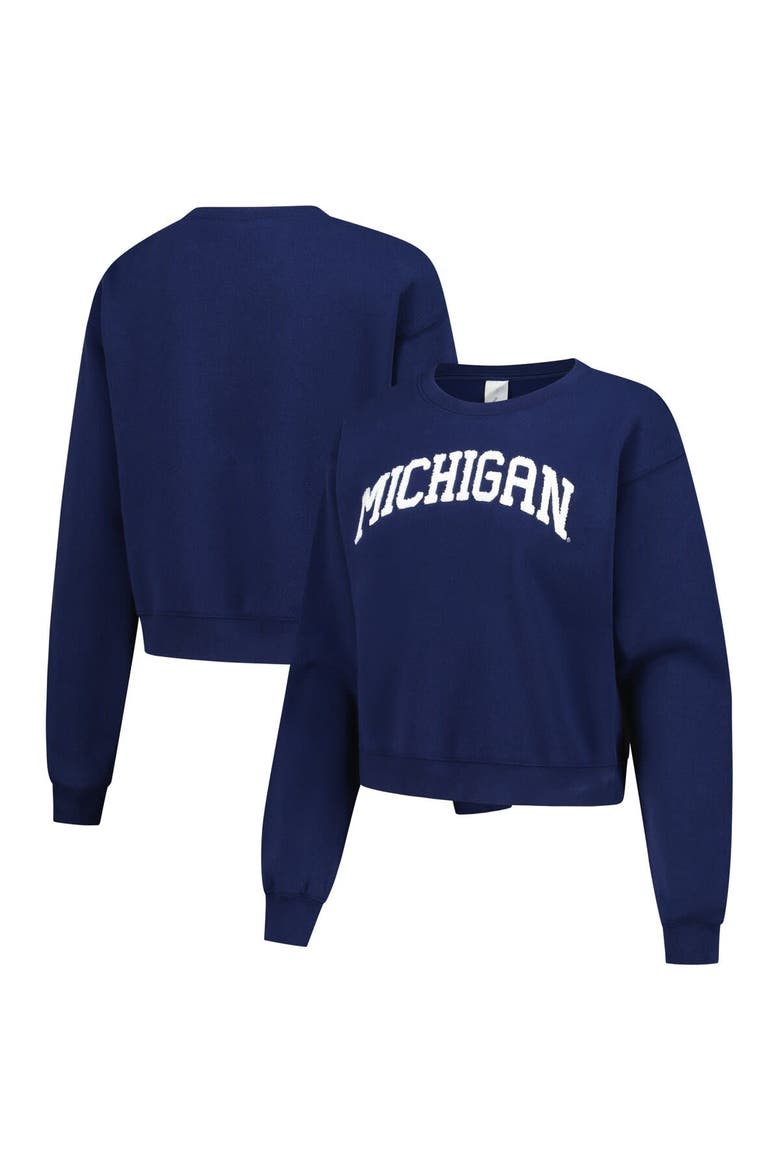 Women's ZooZatz Navy Michigan Wolverines Chenille Cropped Sweatshirt, Main, color, Navy
