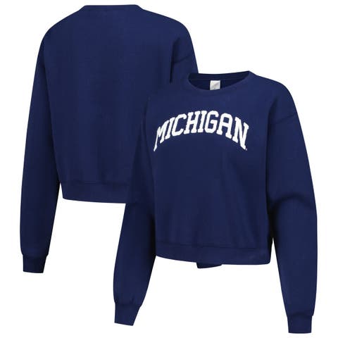 Women's ZooZatz Navy Michigan Wolverines Chenille Cropped Sweatshirt