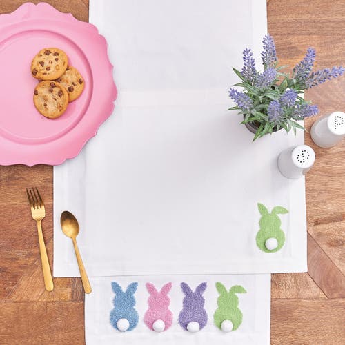 C & F Home C&f Home Easter Bunny Rabbit Bum Tufted Spring Cotton Quilted Table Runner 14" X 51" In White