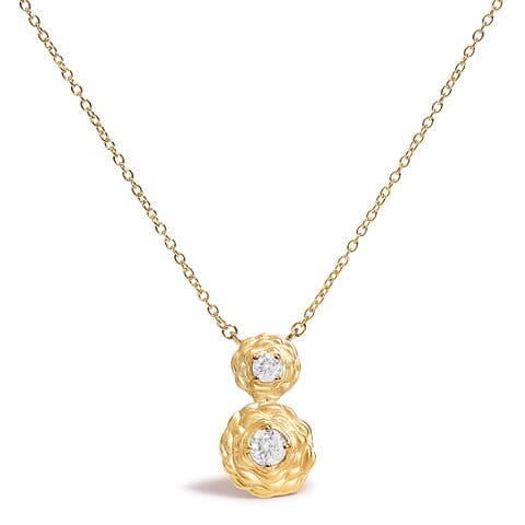 14K Yellow Gold Plated Sterling Silver 1/2 Cttw Lab Grown Diamond Rose Pendant Necklace