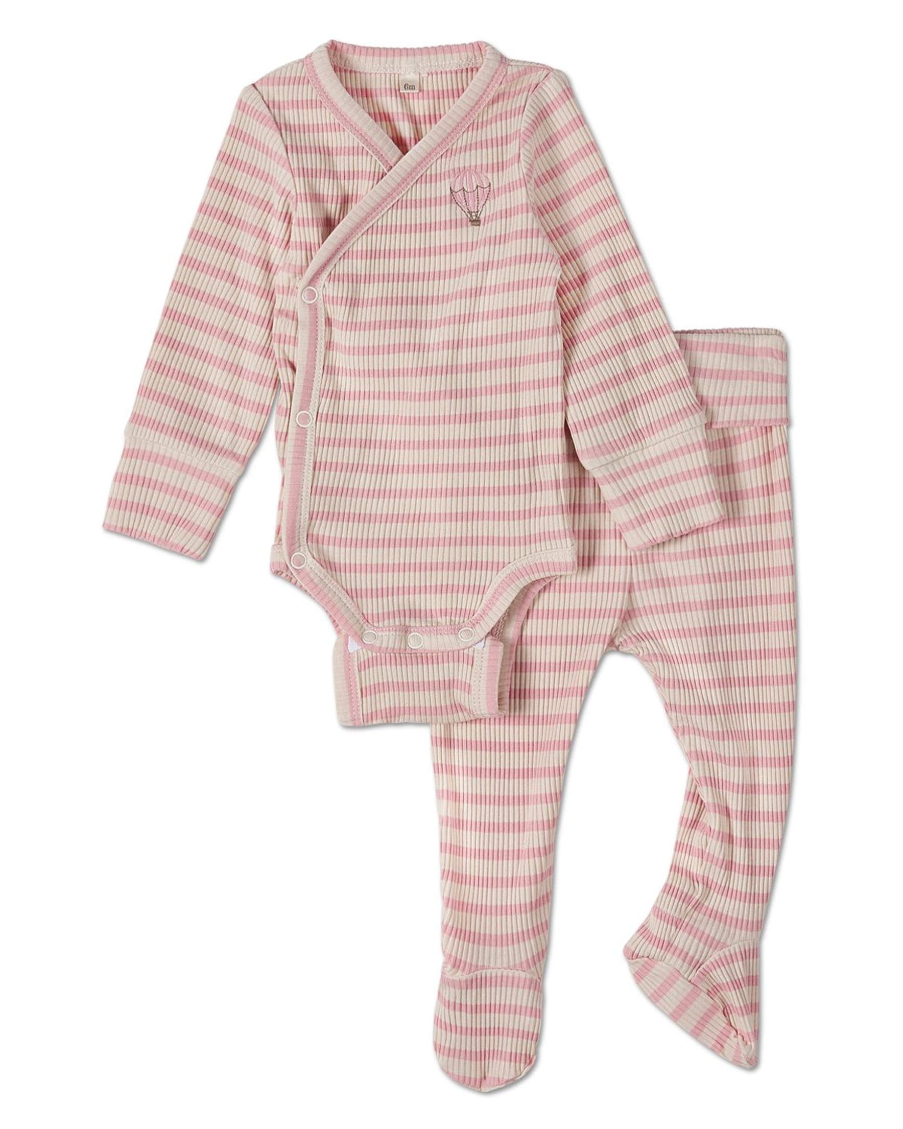 Minimoi Babies'  Striped Modal Blend Bodysuit Set In Pink