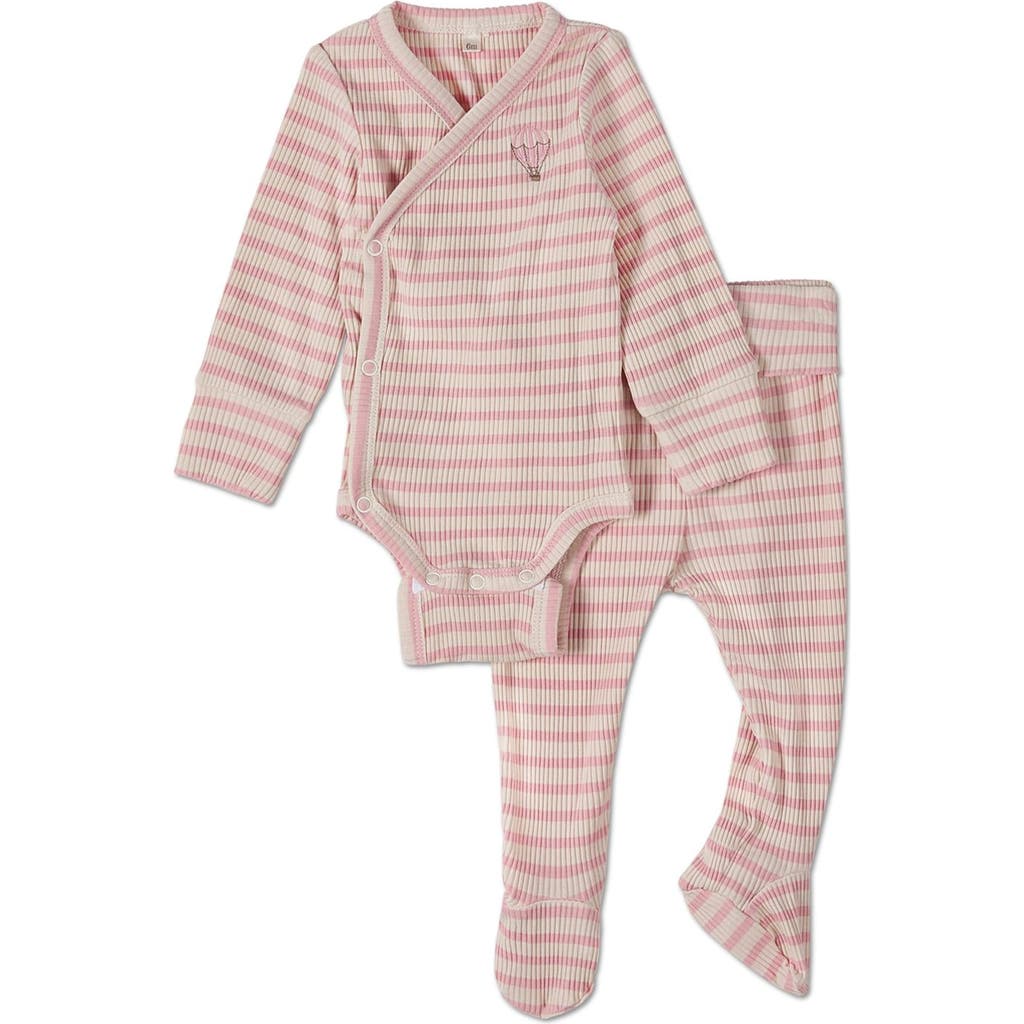 Minimoi Babies' Striped Modal Blend Bodysuit Set In Pink