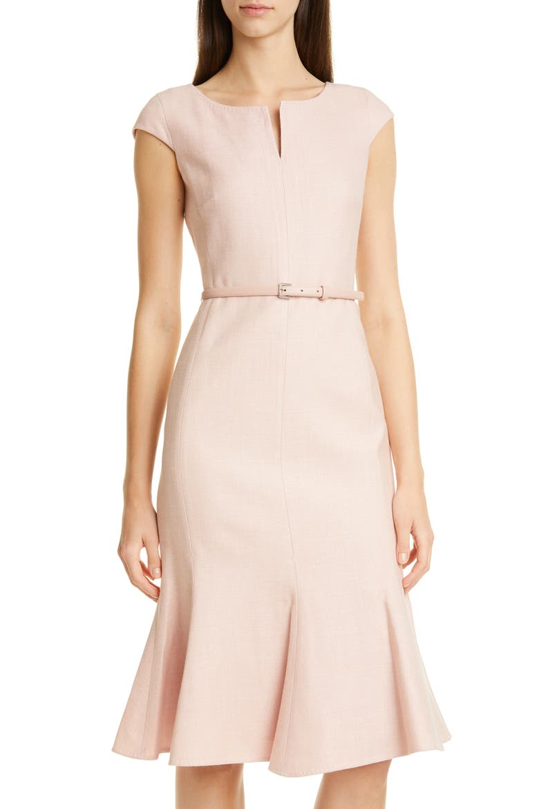 Otaria Flounce Hem Silk, Linen & Wool Dress, Alternate, color, PINK