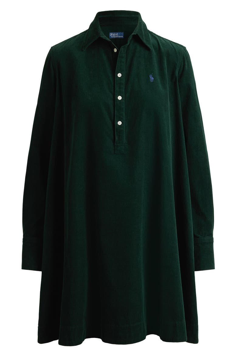 Pleated Cotton Corduroy Shirtdress, Alternate, color, GREEN