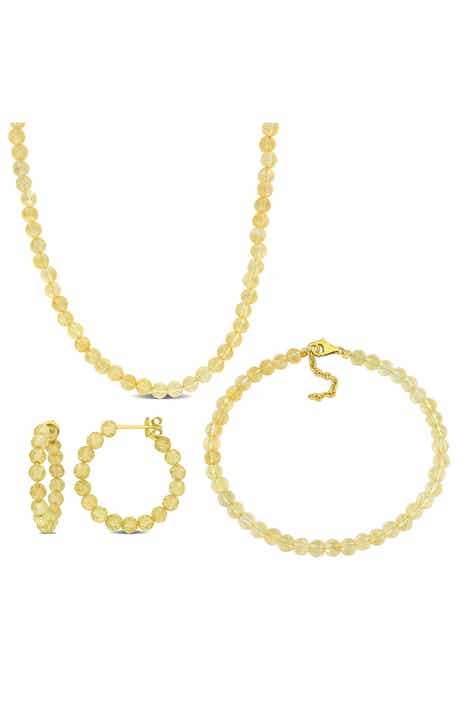 DELMAR Citrine Beaded Earrings, Bracelet & Necklace Set
