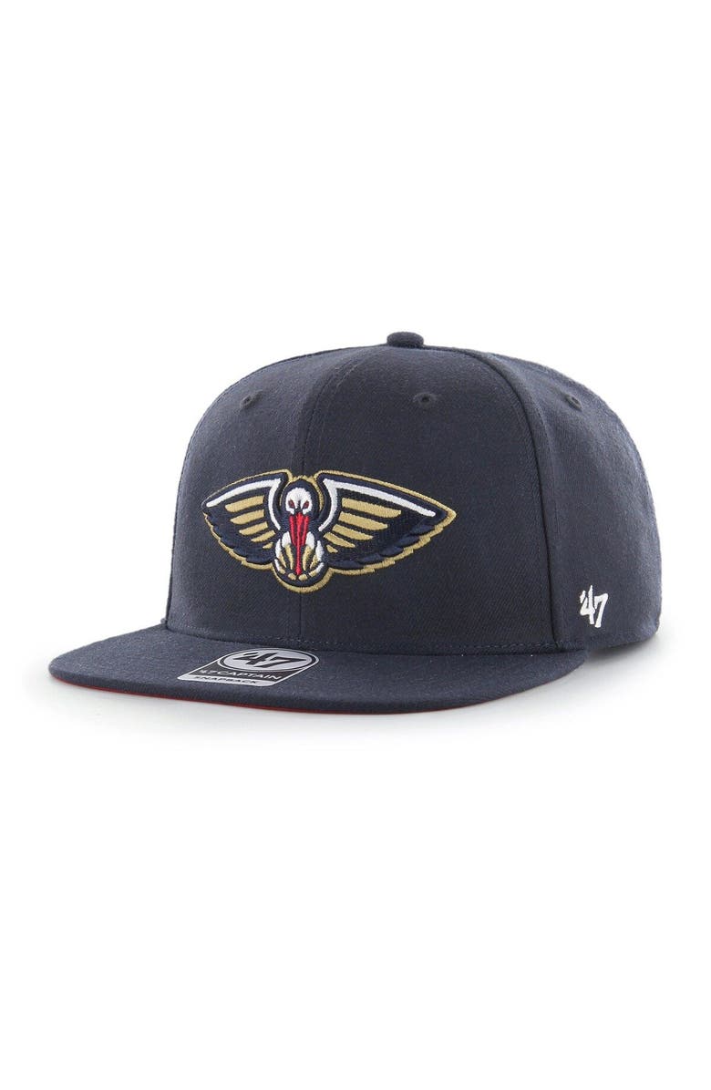 '47 Men's '47  Navy New Orleans Pelicans Sure Shot Captain Snapback Hat, Alternate, color, Navy