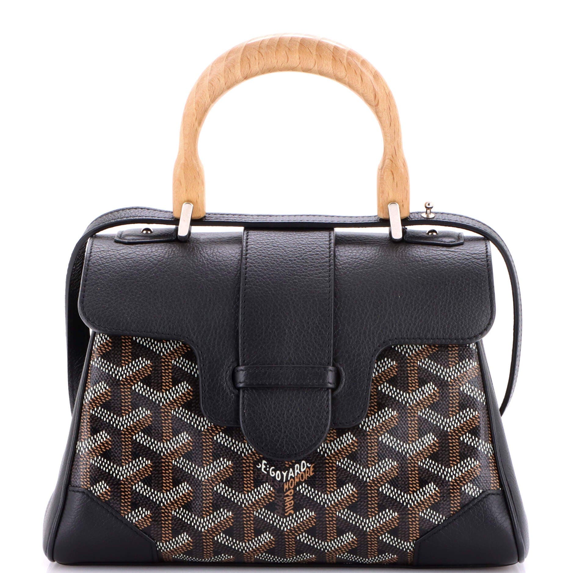 Pre-Owned Goyard Saigon Top Handle Bag Coated Canvas with Leather Mini, Main, color, Black