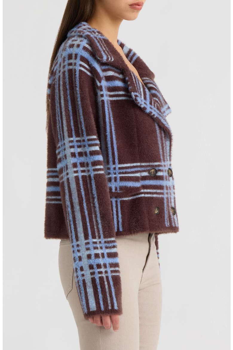 Plaid Double Breasted Sweater Jacket, Alternate, color, DARK CHOCOLATE PLAID