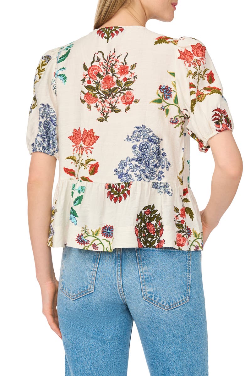 CeCe Floral Tie Keyhole Puff Sleeve Peplum Top, Alternate, color, Mayfly
