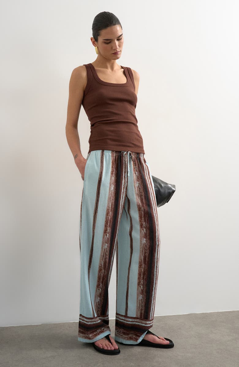 Topshop Stripe Linen Blend Pants, Alternate, color, Multi