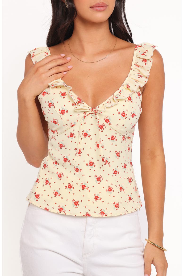 Roni Floral Ruffle Trim Tank, Alternate, color, YELLOW FLORAL