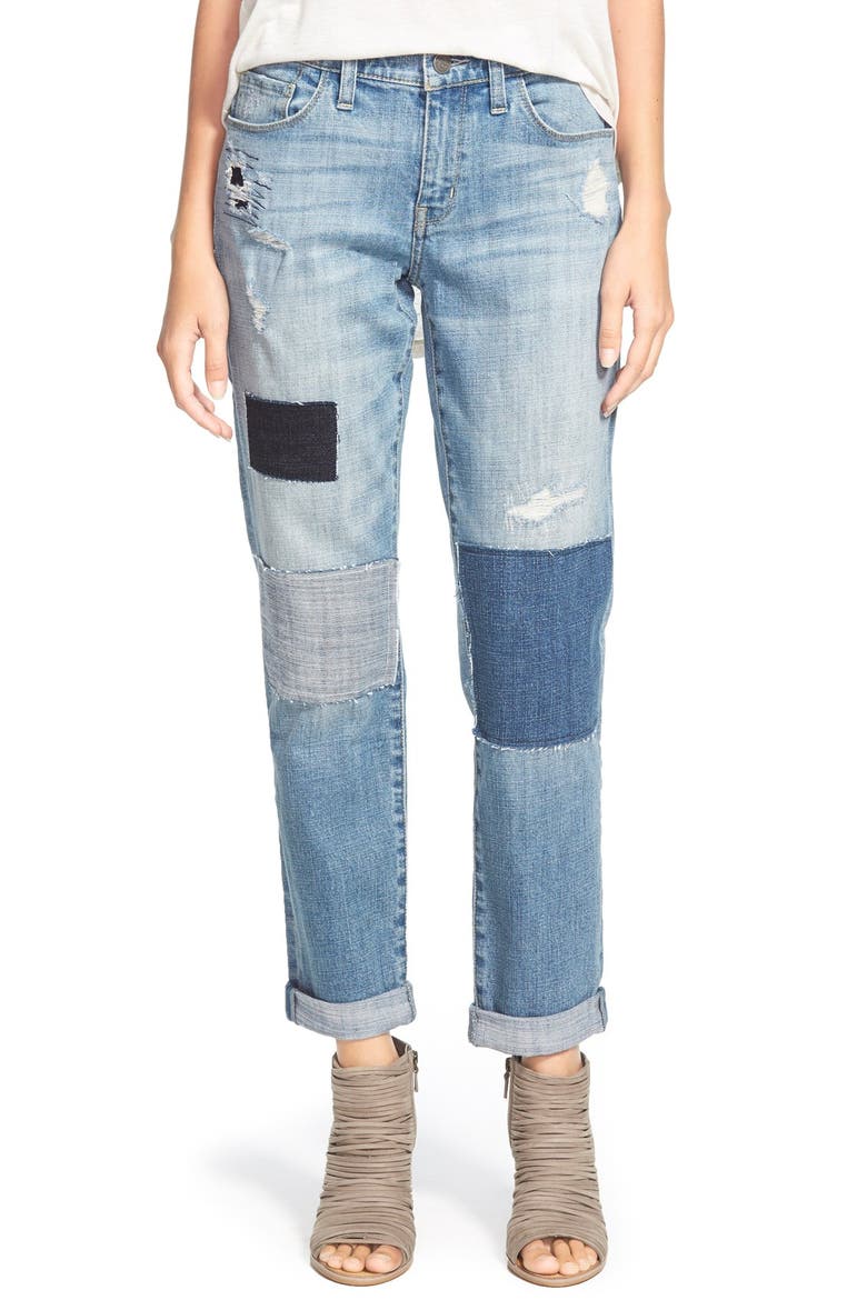 Treasure&Bond Boyfriend Jeans, Main, color, RUSTIC LIGHT PATCHED