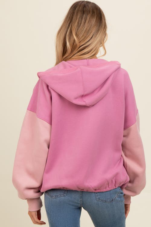 Pinkblush Colorblock Half Zip Hoodie In Animal Print