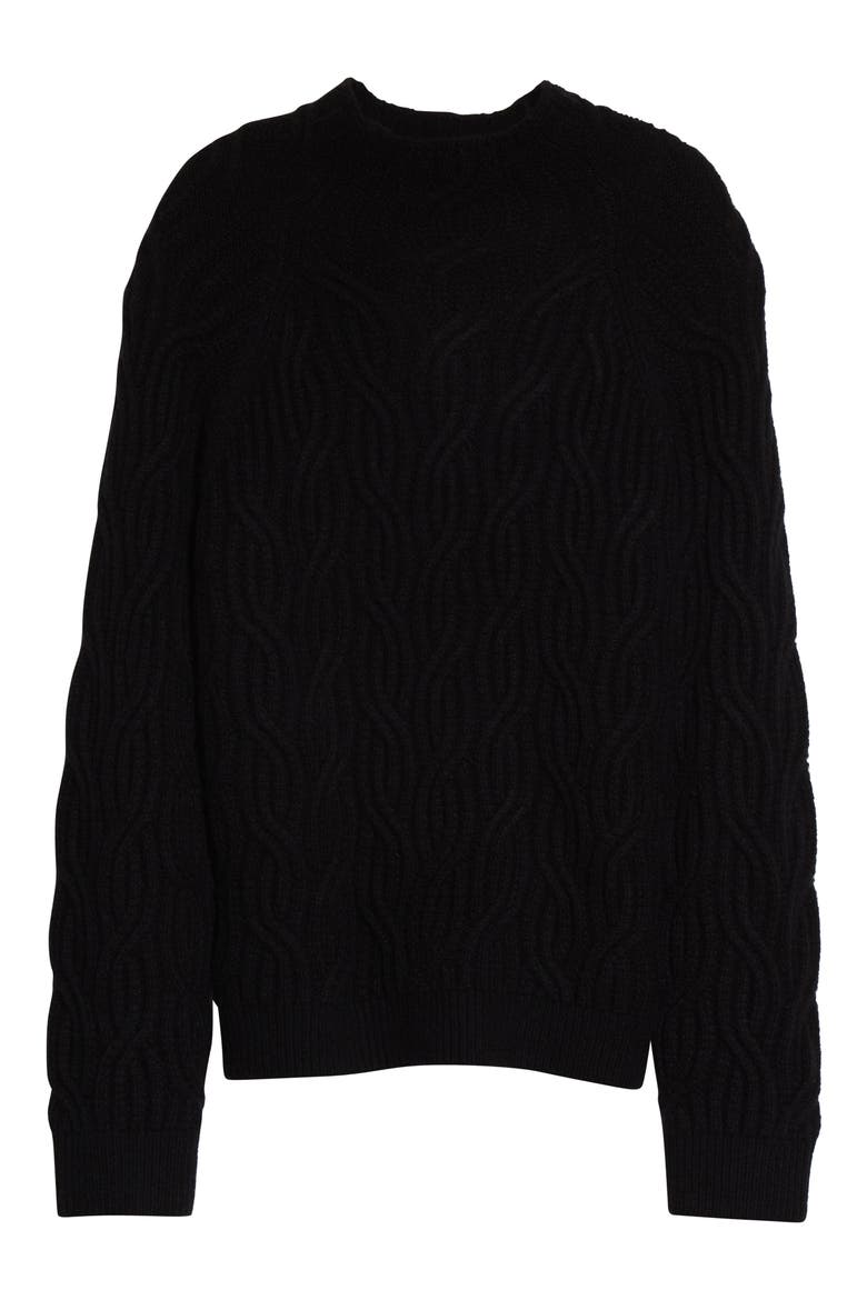 Cable Stitch Funnel Neck Sweater (Nordstrom Exclusive), Alternate, color, BLACK