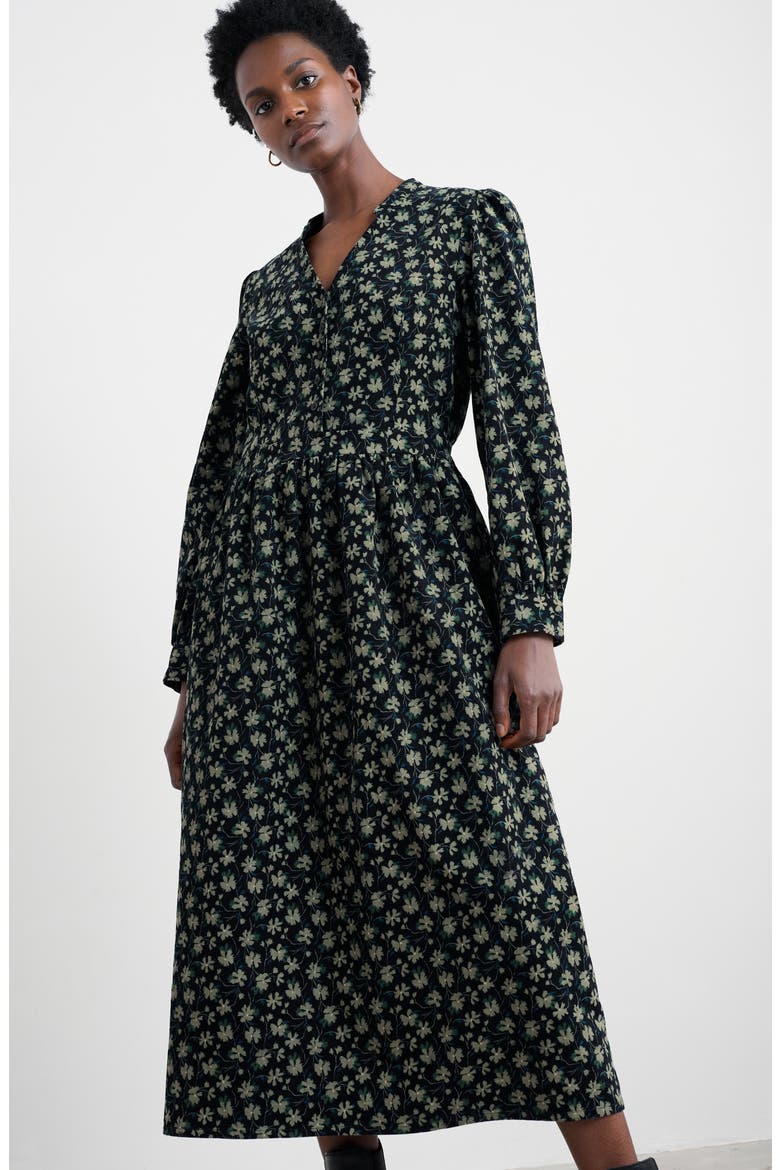Rose Cottage Floral Long Sleeve Corduroy Midi Dress, Alternate, color, SMUDGE FLORAL ONYX