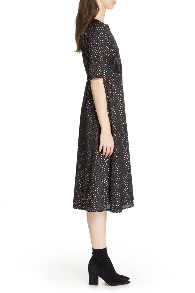 Gala Foil Print Midi Dress, Alternate, color, NOIR