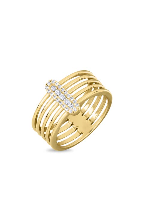 18K Gold Mika Natural Diamond Multi Row Bar Wide Ring