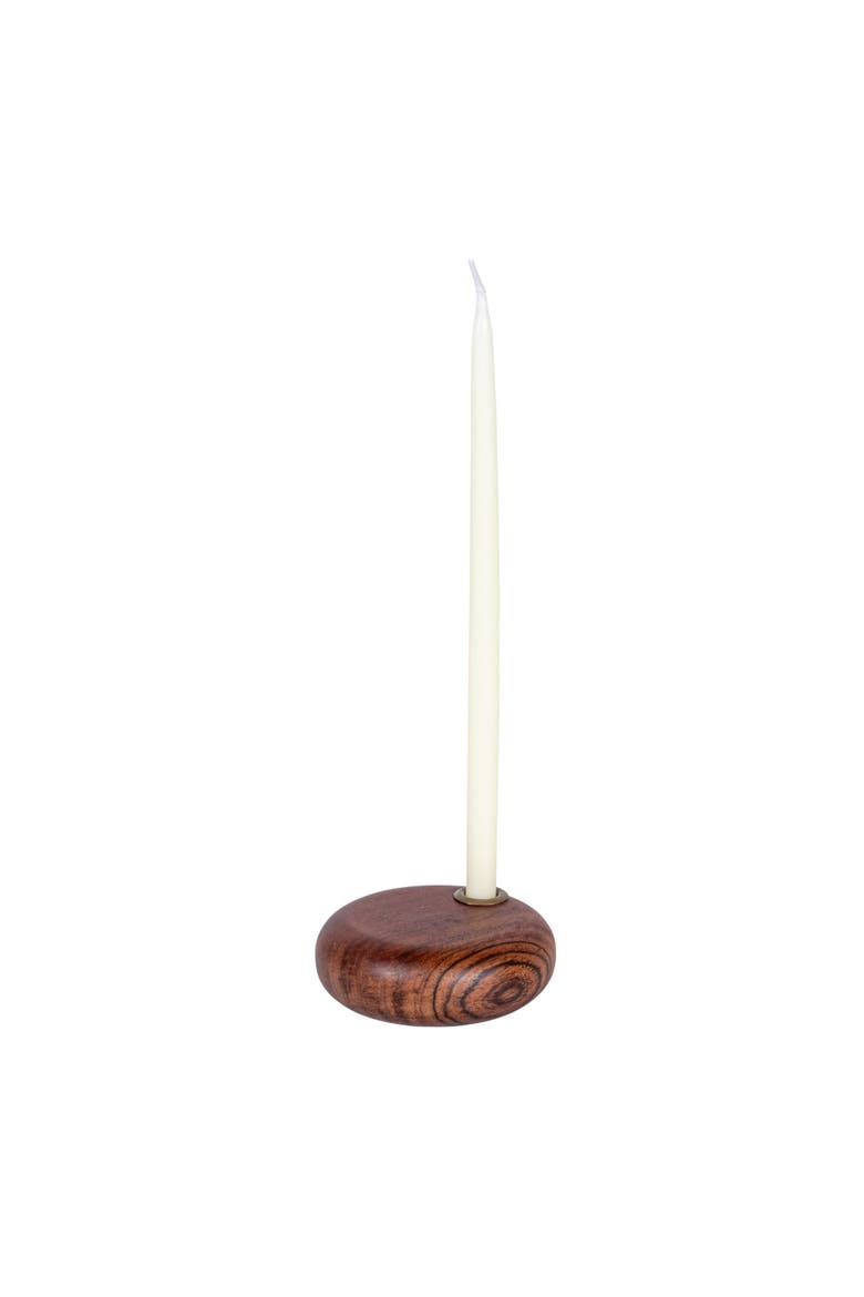 Mango Wood and Metal Taper Holder, Gold Finish and Natural, Alternate, color, Natural