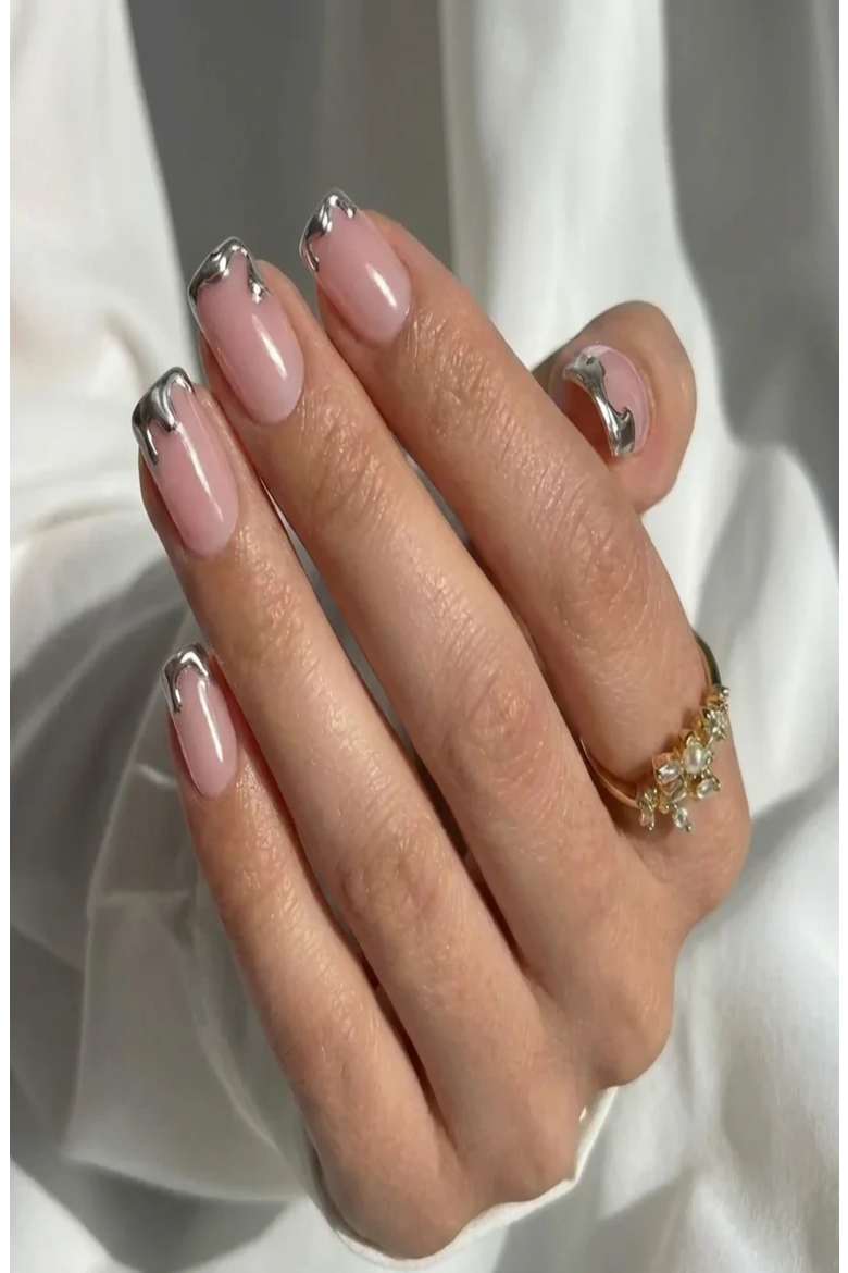 Chrome Edge Square Press-On Nails, Alternate, color, Chrome Edge