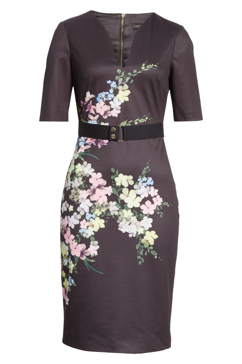 Soliaa Pergola Floral Body-Con Dress, Alternate, color, BLACK