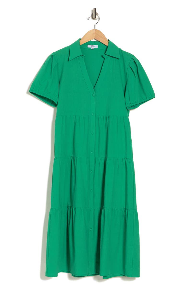 AREA STARS Short Sleeve Tiered Shirtdress, Alternate, color, Green