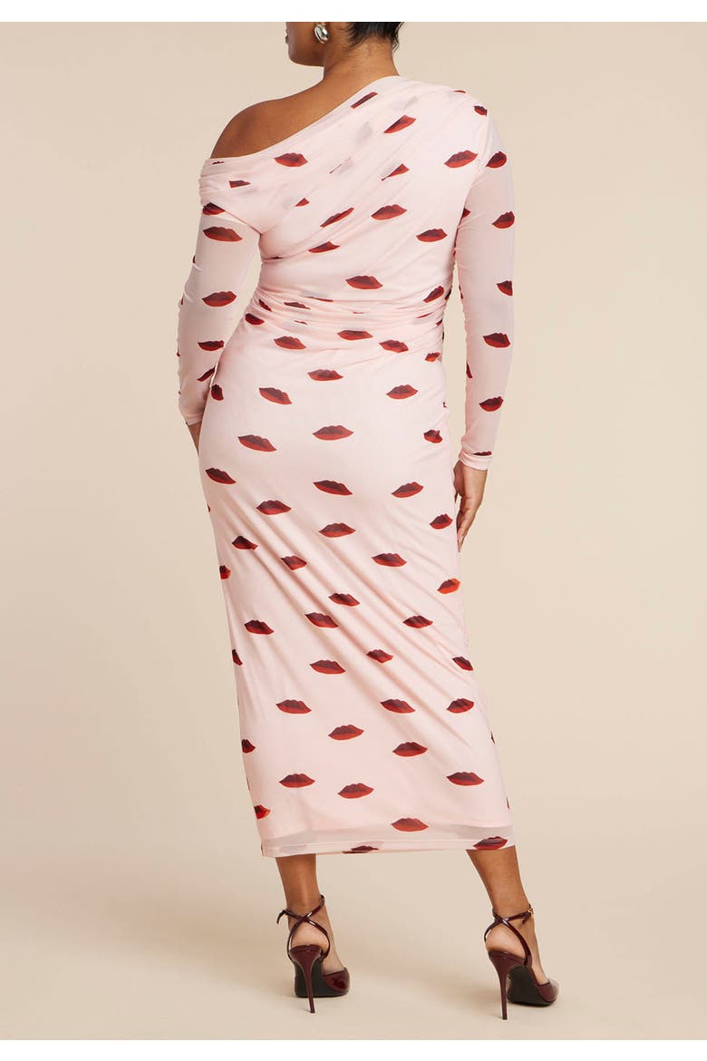 Asym Neck Printed Mesh Dress, Alternate, color, ROUGE LOVERS