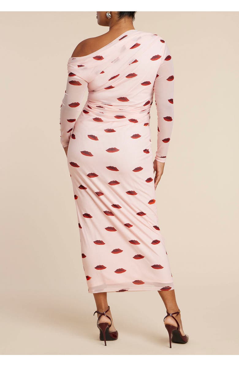 ELOQUII Asym Neck Printed Mesh Dress, Alternate, color, Rouge Lovers