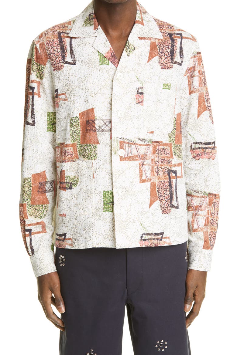 x Marcus Paul Louie Mid Century Motif Button-Up Shirt (Nordstrom Exclusive), Alternate, color, WHITE/RED