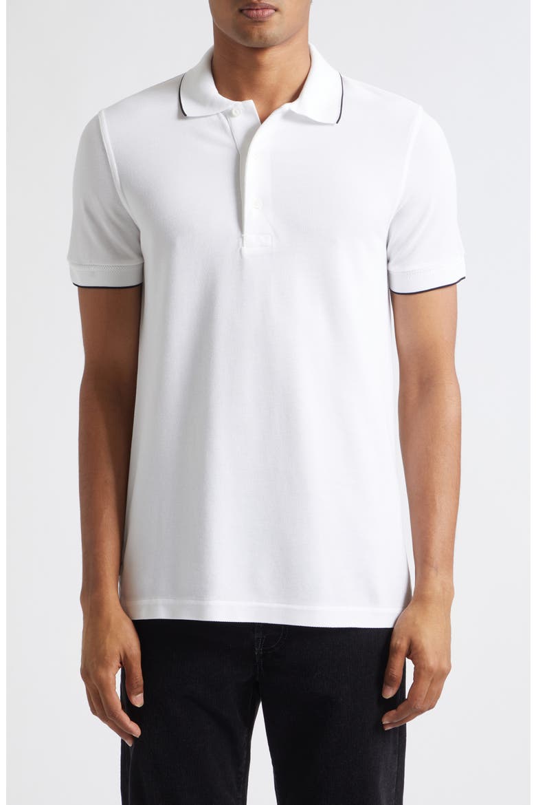 Tipped Lyocell & Cotton Piqué Polo, Main, color, WHITE/ BLACK