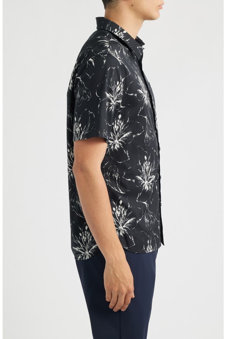 Dry Brush Floral Short Sleeve Button-Up Shirt, Alternate, color, COASTAL/ OPTIC WHITE