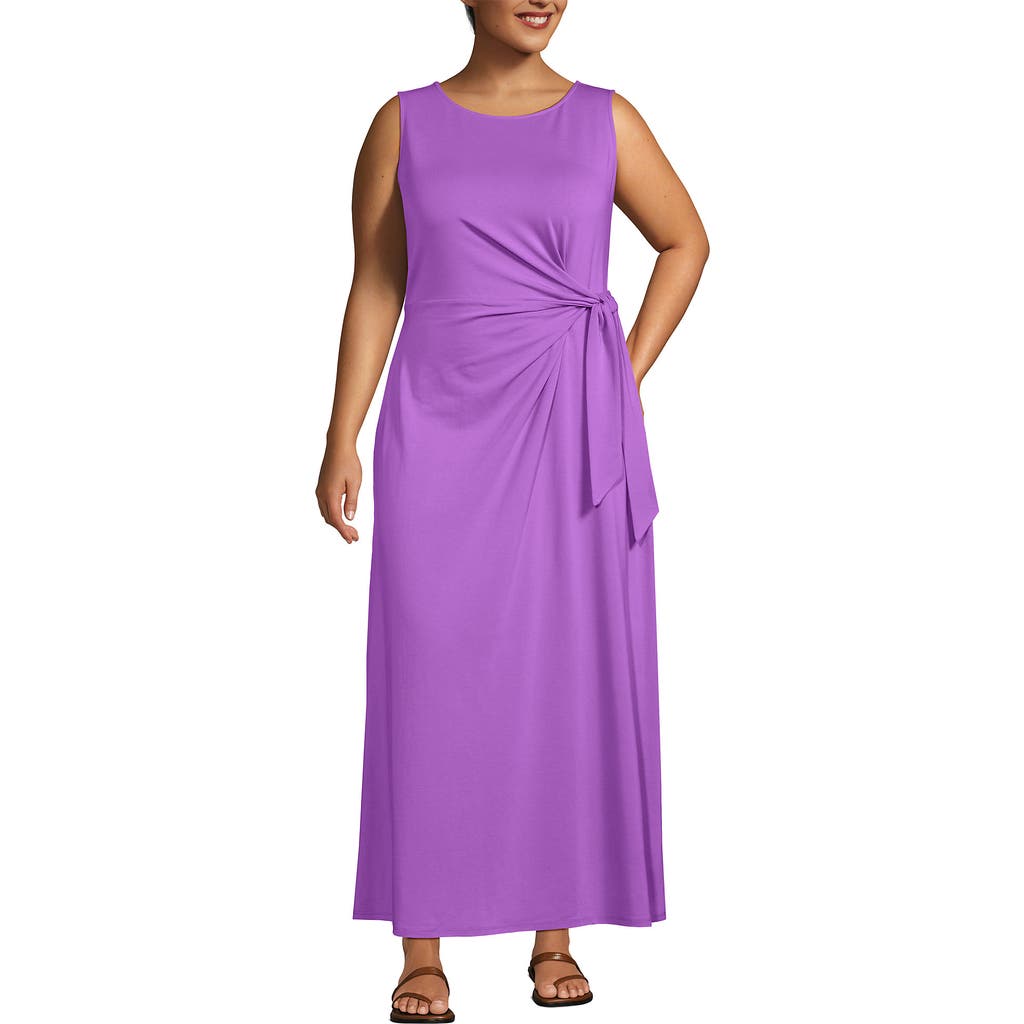 LANDS' END LANDS' END PLUS SIZE COTTON MODAL SLEEVELESS TIE WAIST MAXI DRESS