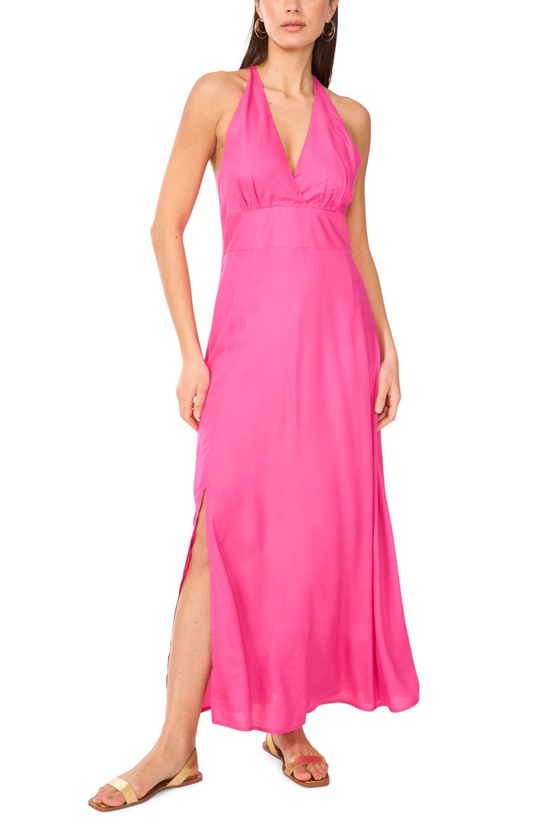 Beaded Halter Maxi Dress, Main, color, FIERCELY FUCHSIA