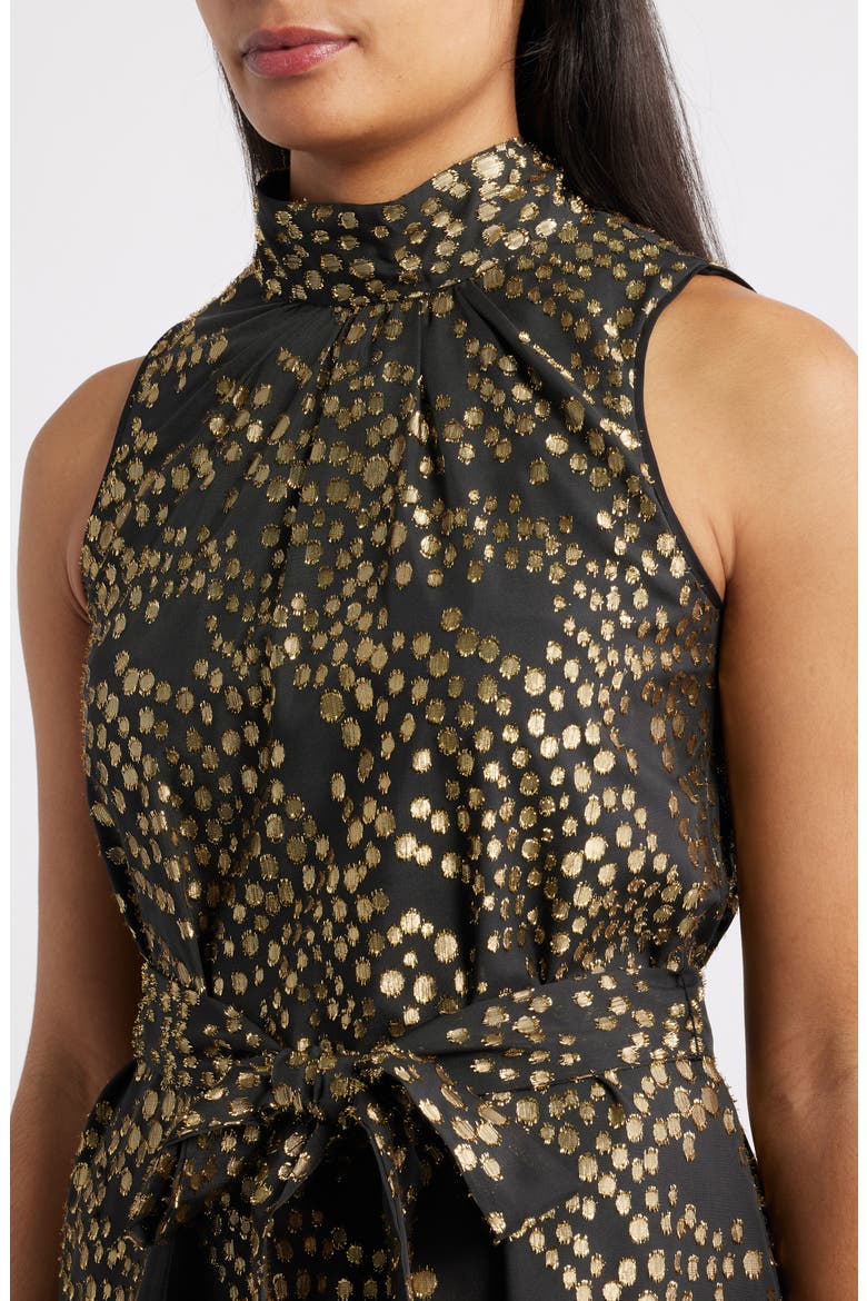 Metallic Dot Chiffon Gown, Alternate, color, BLACK GOLD