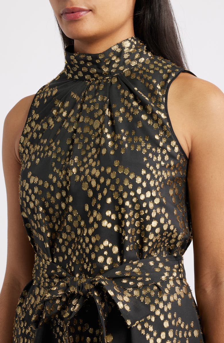 Julia Jordan Metallic Dot Chiffon Gown, Alternate, color, Black Gold