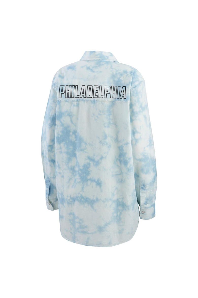 Women's WEAR by Erin Andrews White Philadelphia Flyers Oversized Tie-Dye Button-Up Denim Shirt, Alternate, color, White