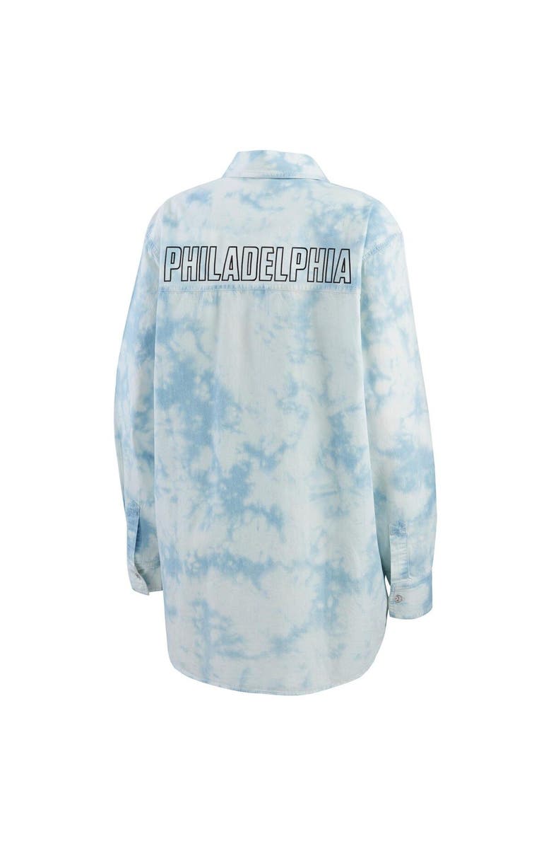 WEAR by Erin Andrews Women's WEAR by Erin Andrews White Philadelphia Flyers Oversized Tie-Dye Button-Up Denim Shirt, Alternate, color, White