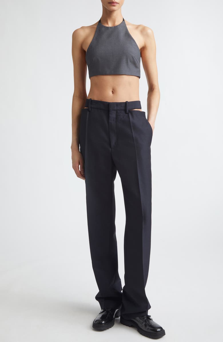 Jil Sander Slashed Waist Wool & Mohair Straight Leg Pants, Alternate, color, Midnight