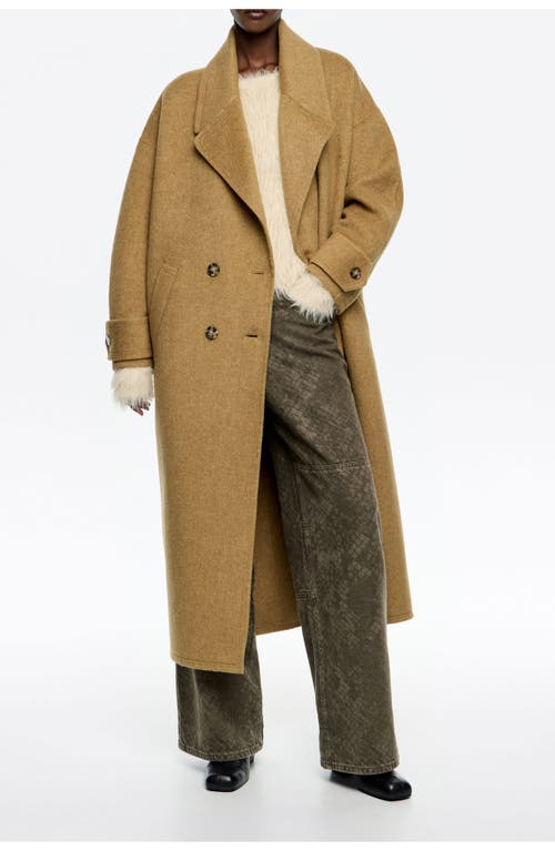 Bimba Y Lola Ocher Double-face Maxi Lapel Long Coat In Brown