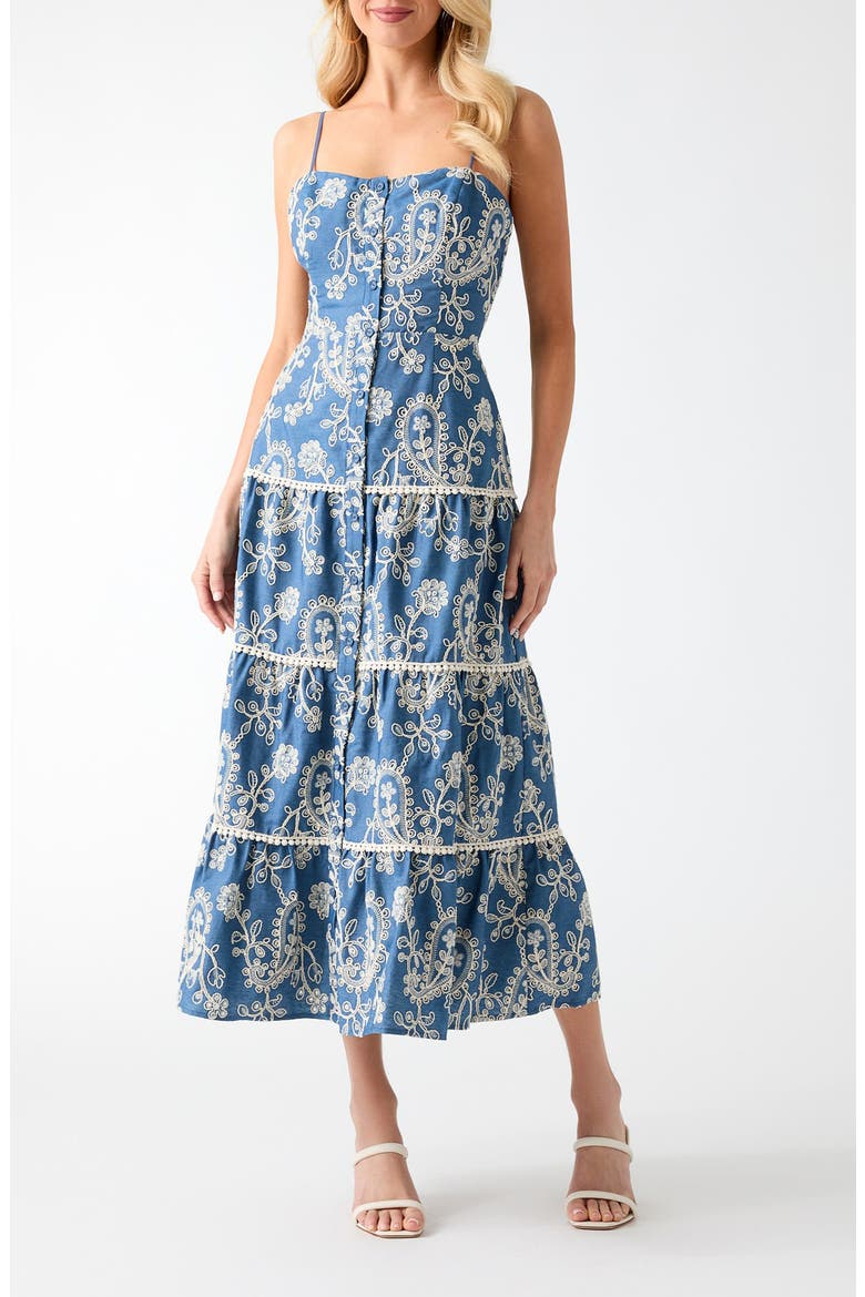 Evelyn Eyelet Embroidery Midi Dress, Main, color, BLUE MULTI
