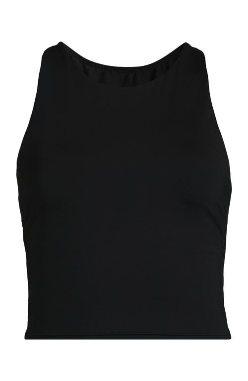 Lands' End Chlorine Resistant High Neck Racerback Midkini Swimsuit Top In Black